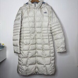 The North Face Women's Large Long Goose Down Hooded Puffer Coat  550 Fill White